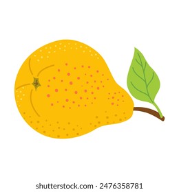 Ripe juicy yellow pear cartoon icon. Fresh pear with leaf. Modern flat style juicy pear, fruits, healthy eating. Isolated on transparent background. Vector illustration