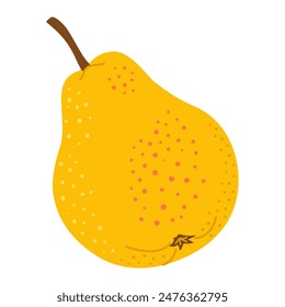 Ripe juicy yellow pear cartoon illustration. Hand drawn Modern flat style fresh yellow pear, fruits, healthy eating. Isolated on transparent background. Vector illustration