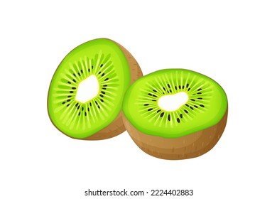 Ripe kiwi fruit and half kiwi fruit isolated on white background. Vector eps 10., perfect for wallpaper or design elements