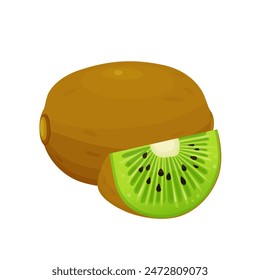 Ripe kiwi fruit and half kiwi fruit isolated on white background. Vector eps 10., perfect for wallpaper or design elements	