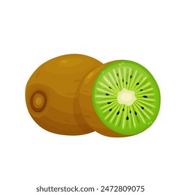 Ripe kiwi fruit and half kiwi fruit isolated on white background. Vector eps 10., perfect for wallpaper or design elements	