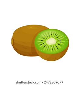 Ripe kiwi fruit and half kiwi fruit isolated on white background. Vector eps 10., perfect for wallpaper or design elements	