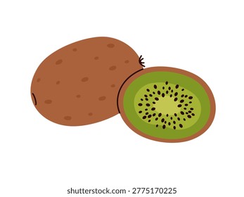 Ripe kiwi on a white background. Ideal for menu design, healthy food labels, and food packaging.