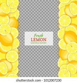 Ripe lemon fruit vertical seamless borders. Vector illustration card Wide and narrow endless strip with yellow lime for design of food packaging juice breakfast, cosmetics, tea, detox diet