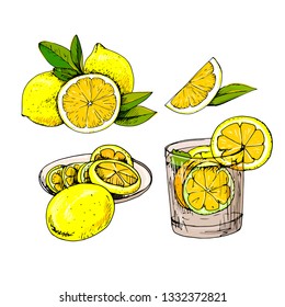 ripe lemons on white background