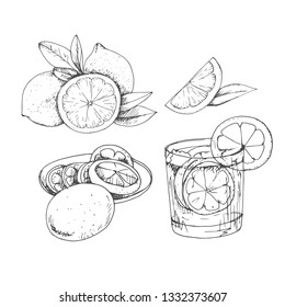 ripe lemons in streaks on a white background
