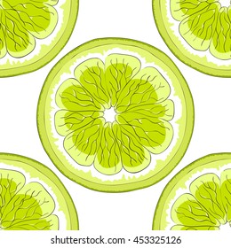 Ripe limes on a white background. Chess order. Seamless image.