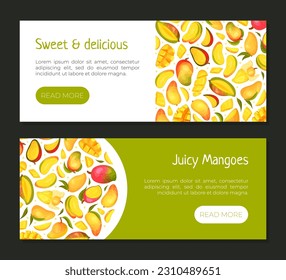 Ripe Mango Banner Design with Bright Tropical Fruit Vector Template