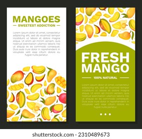 Diseño de pancarta de mango maduro con plantilla de vectores de fruta tropical brillante