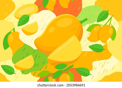 Ripe Mango elements seamless pattern abstract vector design background