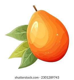 Ripe mango fruit on leaf icon isolated