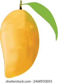 Ripe Mango with green leaf isolated on white