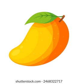 Ripe mango isolated on transparent background. Tropical fruit icon for farm market. Vector illustration in flat style.