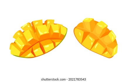 Reife Mango Juicy Fruchtschnitt in Cubes Vector Set
