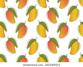 Patrón sin costuras de Mango maduro. Línea Abstractas dibujada con frutas dulces tropicales. Fondo moderno simple para el embalaje, cubierta, Fondo de pantalla, impresión de la tela