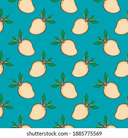 Ripe mango , seamless pattern on a blue background.