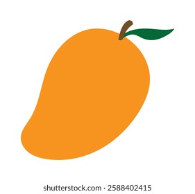 Ripe Mango with Stem and Leaf on White Background