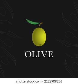 Ripe olive with a leaf on a dark background. Logo concept for canning and olive oil production 