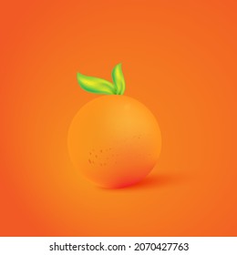 Naranja madura con hojas verdes. Fruto vectorial sobre fondo brillante.