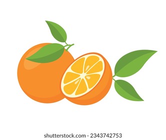 Ripe orange with leaves, eps 10 format