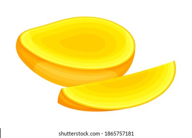 Ripe Orange Mango Fruit Cut in Halves Vector Illustration