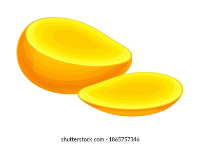 Ripe Orange Mango Fruit Cut in Halves Vector Illustration