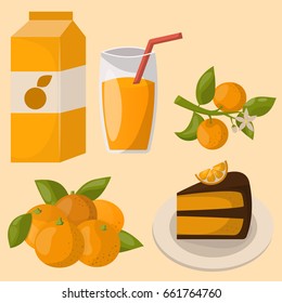 Ripe orange products fruits citrus slices sweet food realistic organic vector illustration.