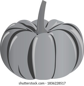 Ripe orange pumpkin with a brown twig. Grayscale image of food. Vector illustration isolated on white background.