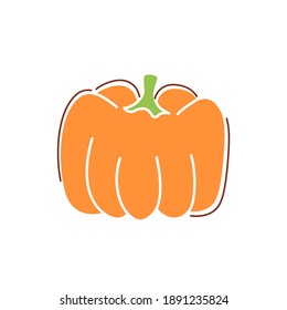 Ripe orange pumpkin flat vector abstract element. Reaping harvest in fall season RGB color clipart with lineart . Thanksgiving meals. Halloween time isolated organic shape on white background