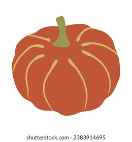 Ripe orange Pumpkin isolated on white. Cucurbita pepo. Fall harvest gourds. Healthy organic food concept. Vector vegetables illustration in flat Caroon style for Logo, Banner, Textile