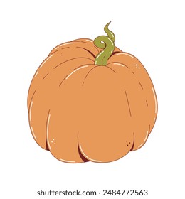 Ripe orange pumpkin isolated on transparent background. Fall harvest gourds, halloween invitation. Healthy organic food concept. Vector autumn vegetable illustration in flat style.