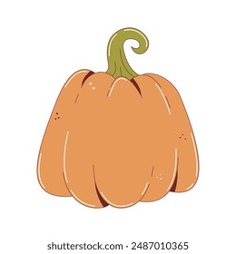 Ripe orange pumpkin isolated on transparent background. Fall harvest gourds, halloween invitation. Healthy organic food concept. Vector autumn vegetable illustration in flat style.