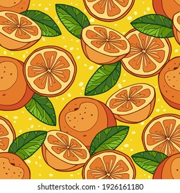 Ripe oranges seamless background. Hand-drawn graphics. Cute hand drawn fruits for printing. Vector.