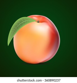 Ripe peach with  green leaf