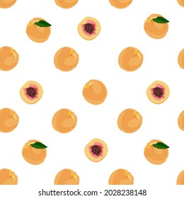 Ripe peaches seamless pattern vector stock illustration. Juicy apricot. Southern sweet fruit. The solar pattern.