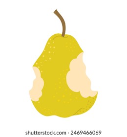 Madura Pera mordida en ambos lados. Arte de Imagen de dibujos animados comido de pera. Estilo plano de moda dibujado a mano aislado en blanco. Refrigerio vegetariano saludable, manzana mordida para el diseño, infografía. Ilustración vectorial