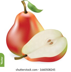 Riega pera y media con semillas. 3d imagen vectorial realista de frutas en el fondo aislado.