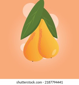 Lágrima con hojas. Ilustración vectorial de frutas en estilo plano