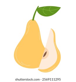 Ripe Pear with a Slice Showing Juicy Inner Flesh