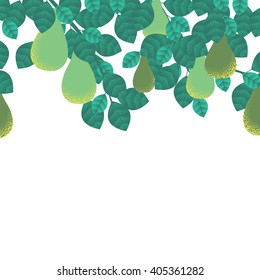 Ripe pears on tree with leaves