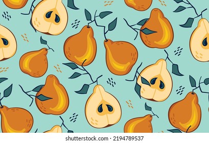 Ripe Pears Seamless Background Texture, Vector Illustration