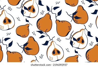 Ripe Pears Seamless Background Texture, Vector Illustration