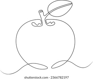 Ripe perfect apple with leaf. One continuous line. Linear. Hand drawn, white background.