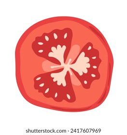 Ripe piece of juicy tomato. Organic ecological farm vegetables without nitrates for delicious food, serving. Dietary natural product healthy nutrition for vegans. Isolated icon vector in flat style