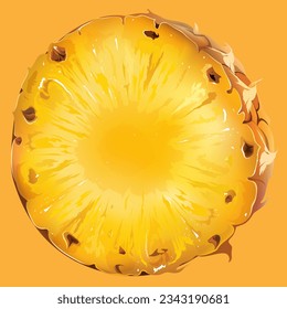 ripe piece of pineapple in a cut on an orange background