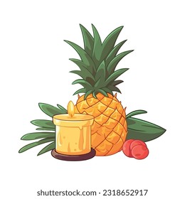 Ripe pineapple and candle icon isolated