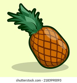 Ripe pineapple. Delicious tropical exotic fruits. Pineapple icon with thick stroke. Cartoon vector on colored background