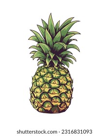 Ripe pineapple, fresh and juicy tropical icon isolated