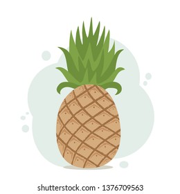 Ripe pineapple. Fresh tropical fruit on blue background, illustration.