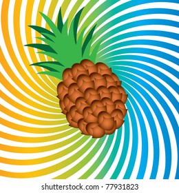Ripe pineapple. Illustration on abstract colorful background